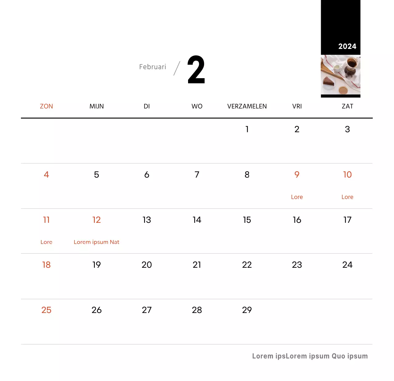 Witte eenvoudige koffie foto bureaukalender voor cafe