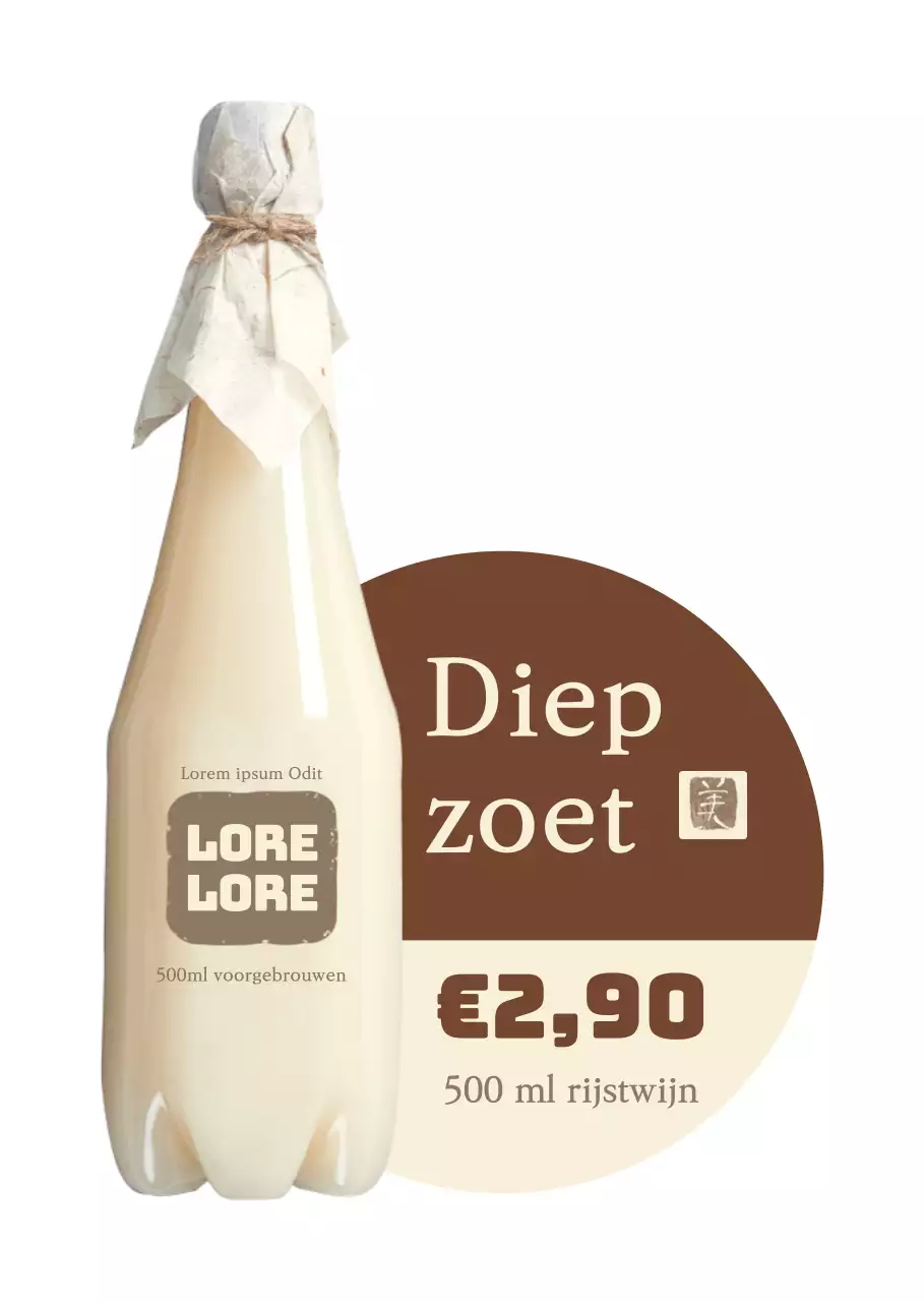 Traditionele rijstwijn in beige en bruin