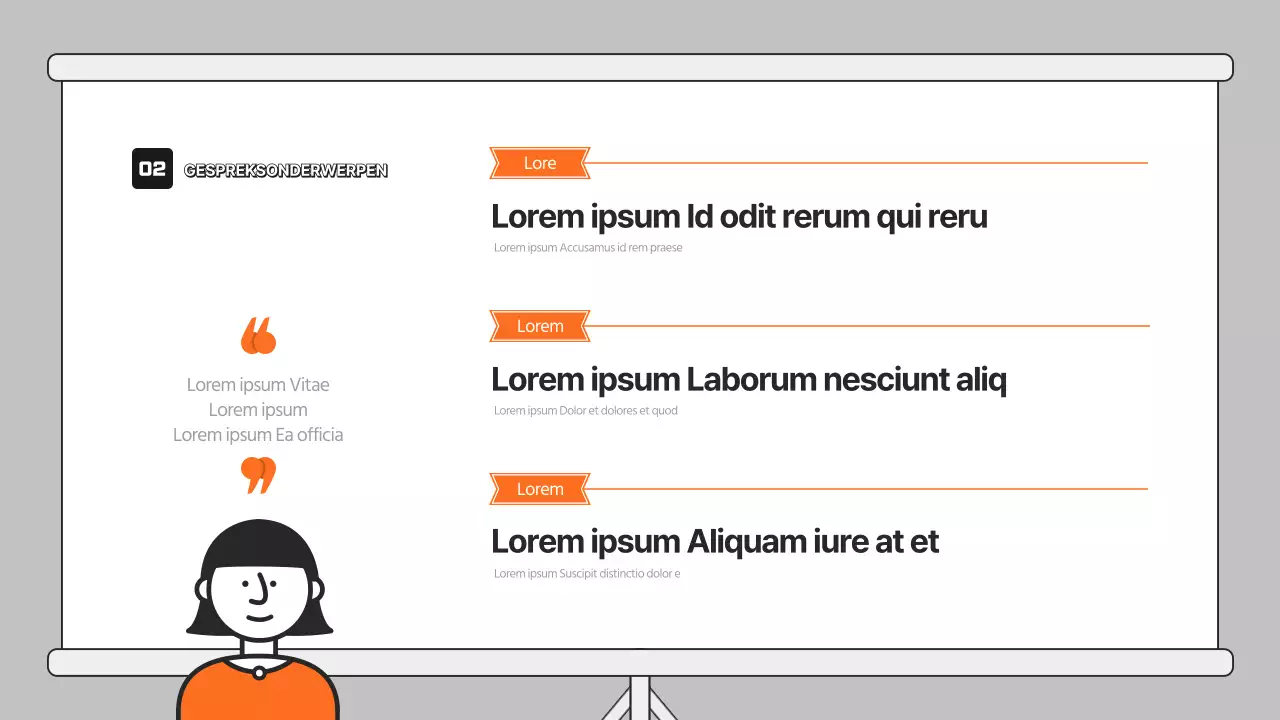 Discussiepresentatie met oranje illustratie