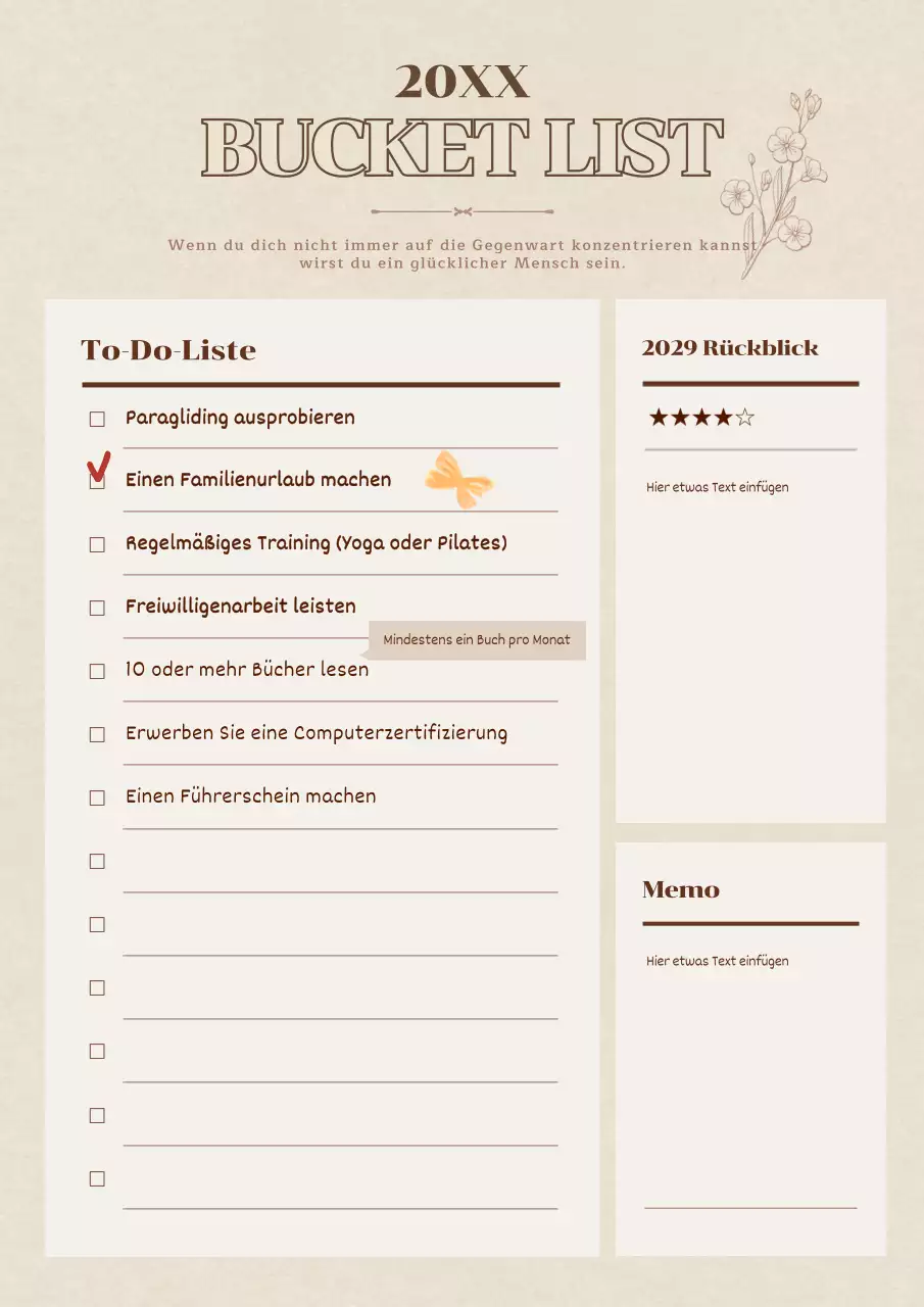 Neujahrsvorsätze in Braun und Pastell