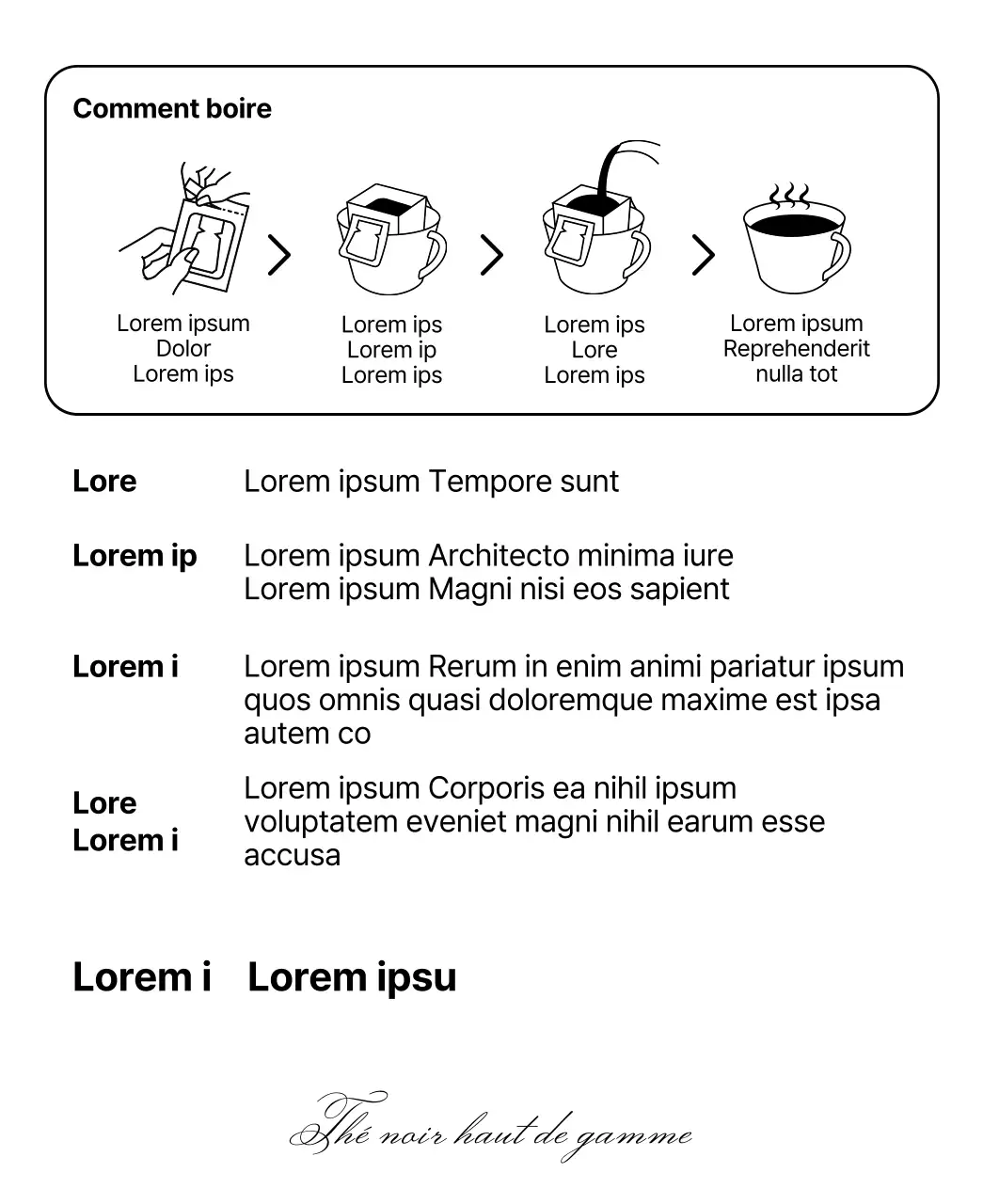 Illustration au trait du paquet de thé noir