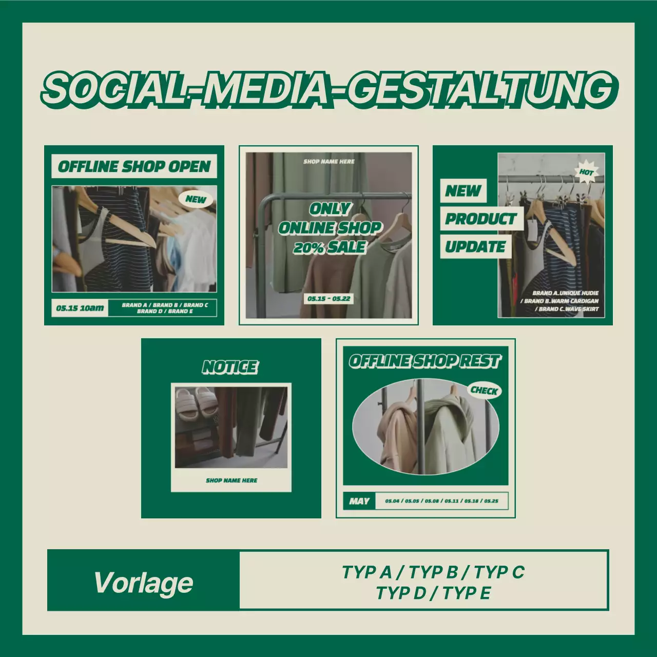 Ein Layout-Paket in kräftigem Grün und Elfenbein