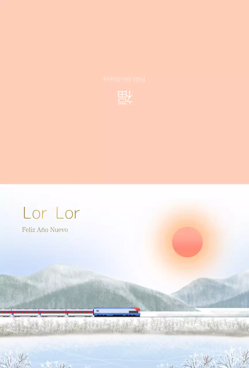 Tarjeta de felicitación de Año Nuevo en azul claro y rosa