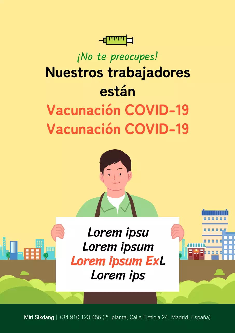 Cartel de vacunación contra el coronavirus amarillo ilustrado
