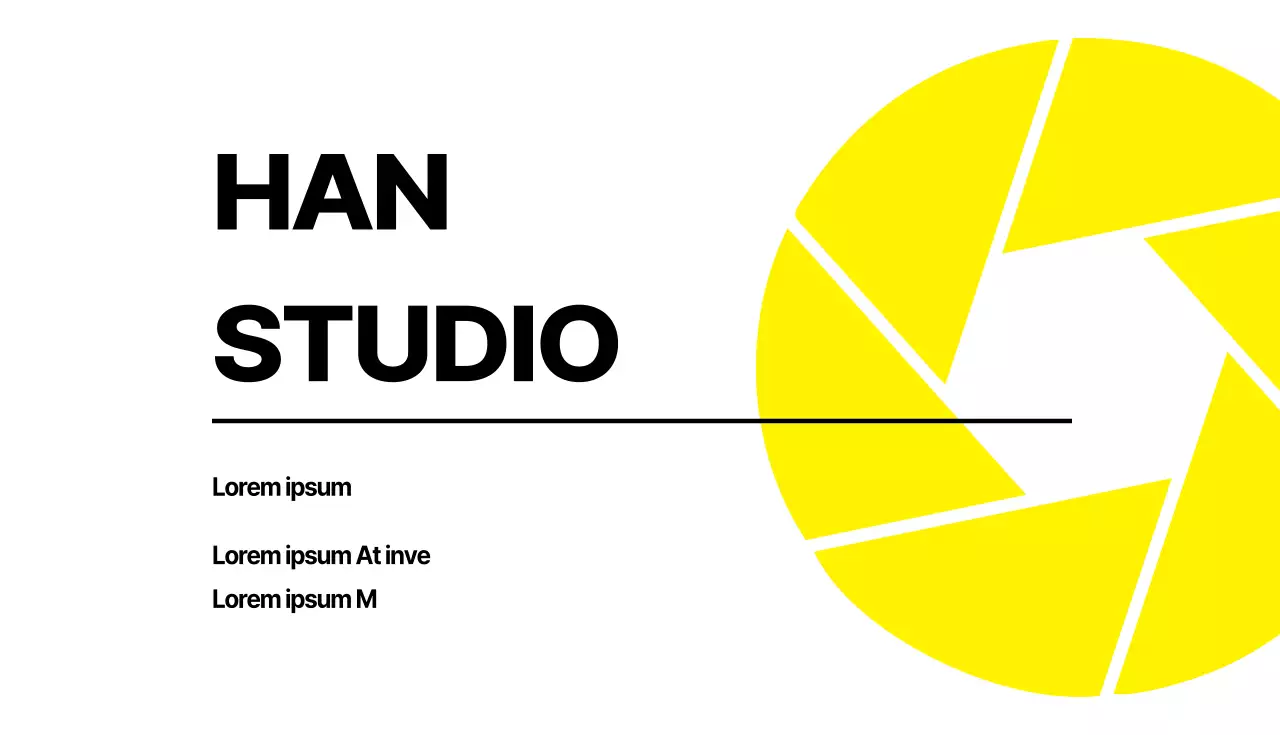 Visitekaartje van fotograaf met geel en wit diafragma-icoon van camera