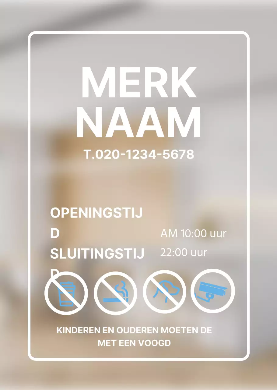 Lichtblauwe eenvoudige transparante poster met openingstijden