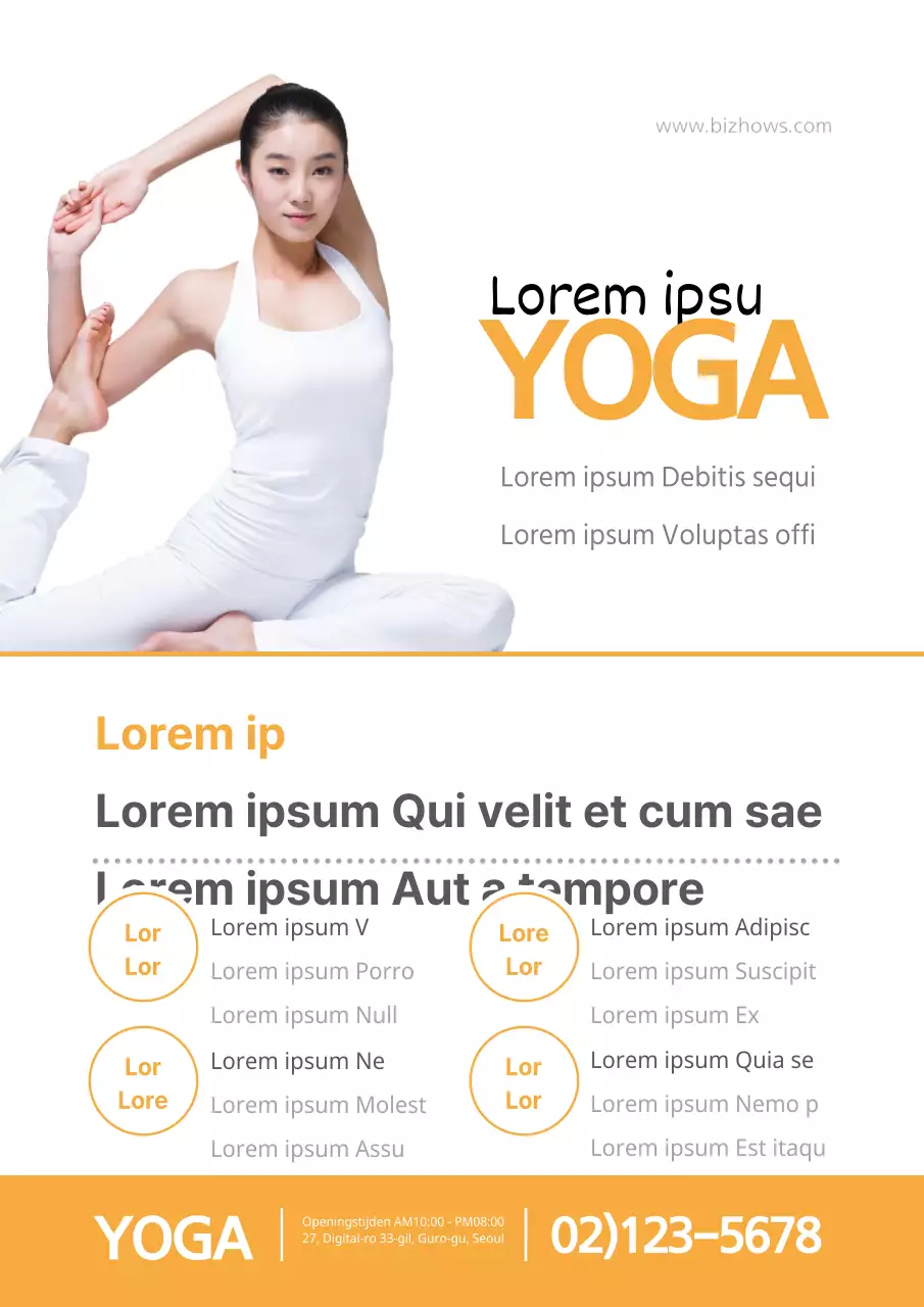 Een yogaschool promoten met oranje en witte gezondheids- en schoonheidszoekwoorden