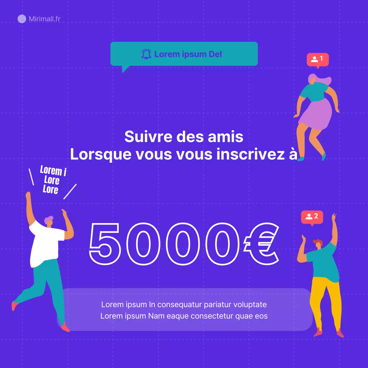 Illustration d'une personne sur fond de plaid bleu turquoise Inviter des amis Participer à un événement