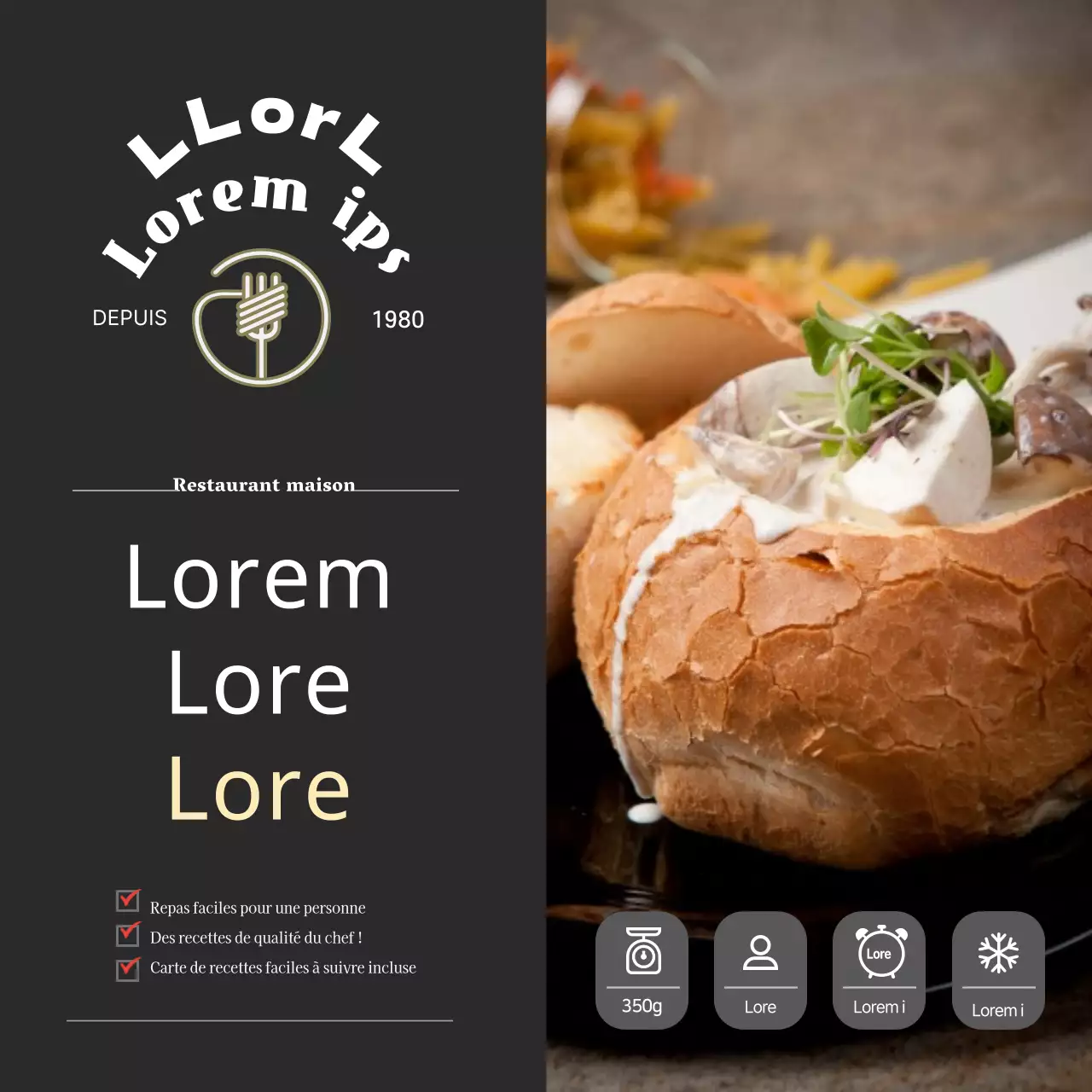 Autocollant noir Luxurious Restaurant Pasta Meal Kit