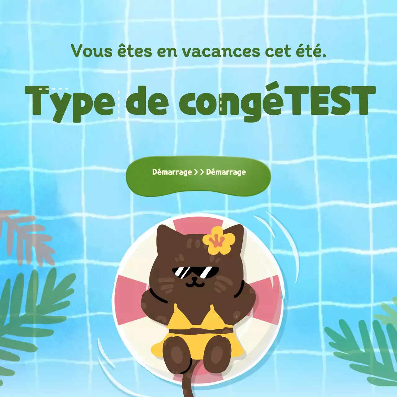 Test psychologique de type vacances avec un joli concept de piscine bleue