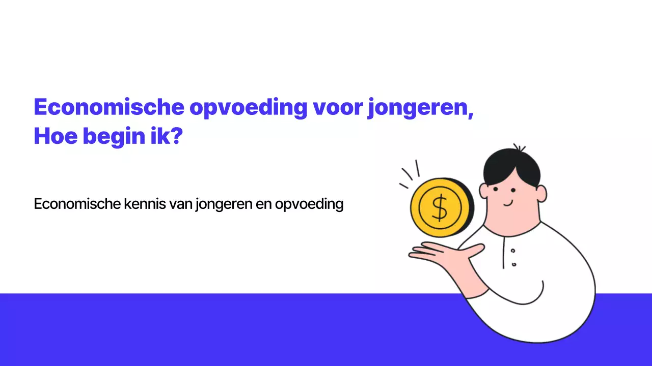 Geïllustreerd thema voor economische opvoeding van jongeren in blauw en oranje