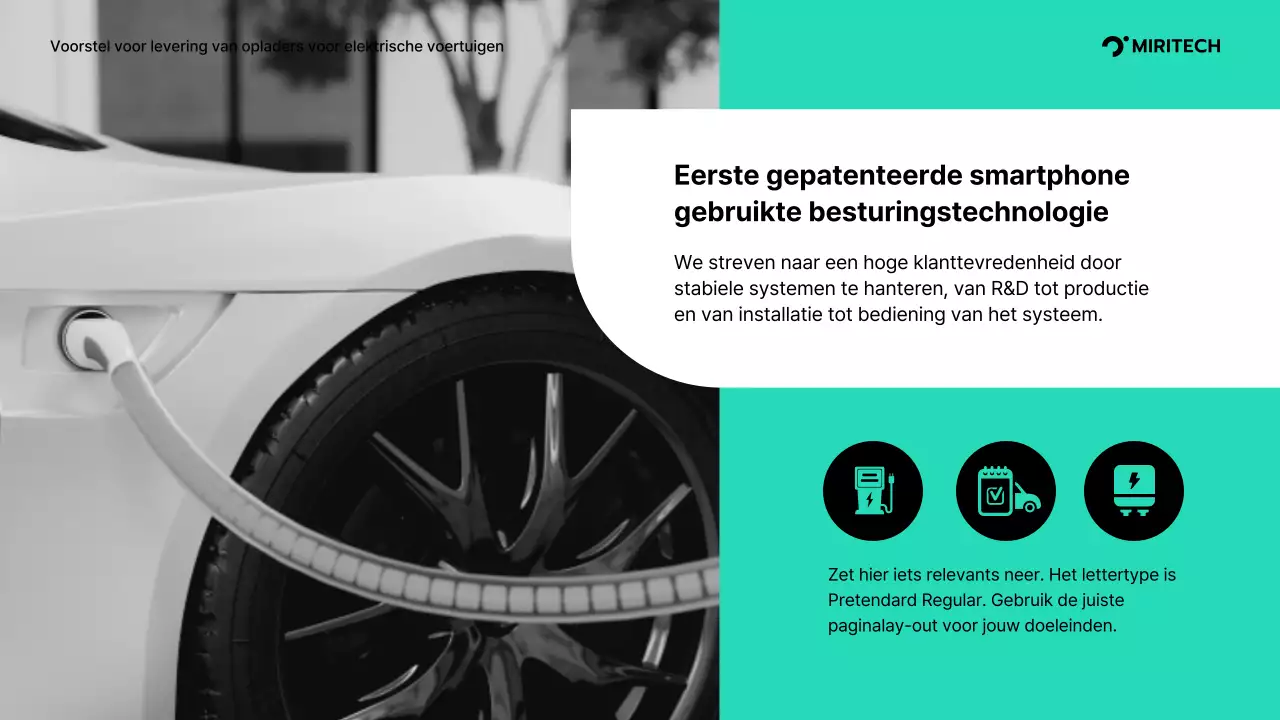 Voorstel voor de levering van opladers voor elektrische voertuigen in turkoois en grijs Voorstel voor de levering van onderdelen voor een B2B-transactie Miritech