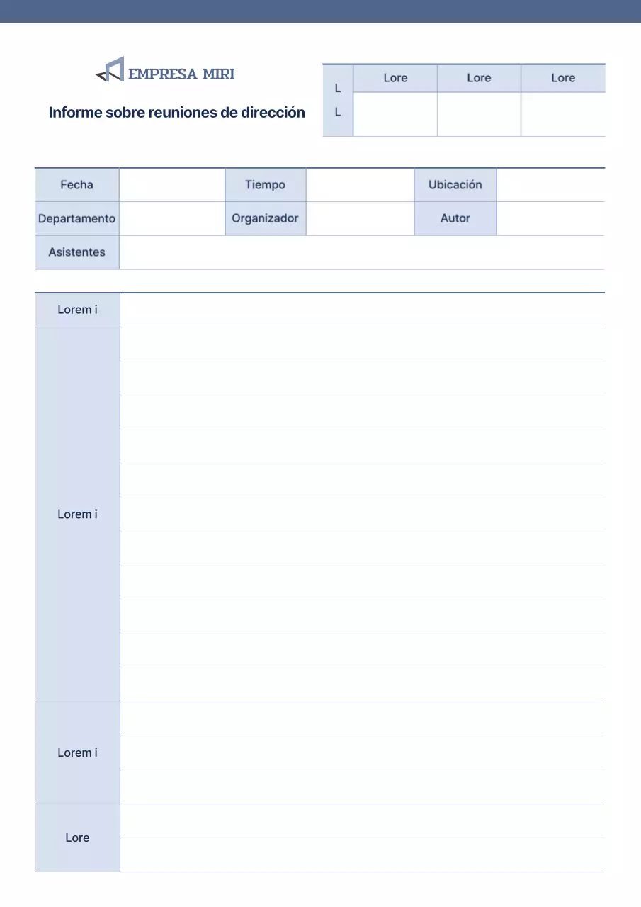 Informe de las actas de la reunión ejecutiva destacadas en azul