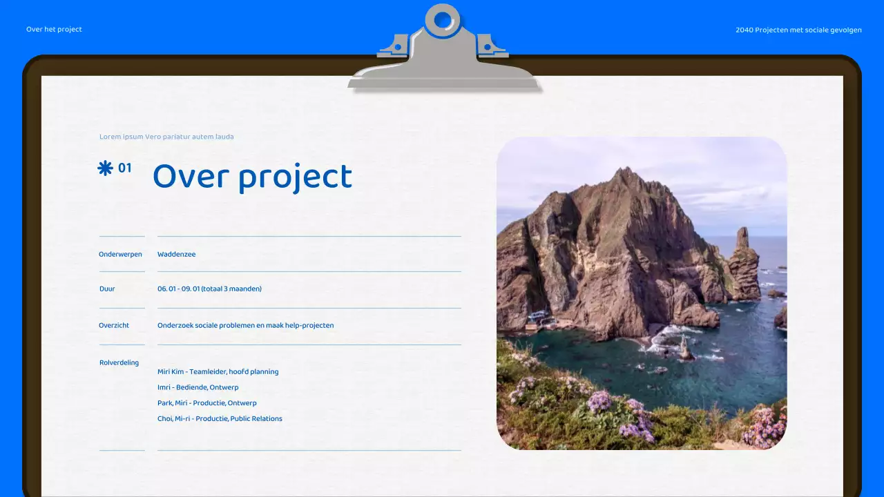 Blauw en lichtblauw natuurlijk dokdo verdedigingsproject resultatenrapport