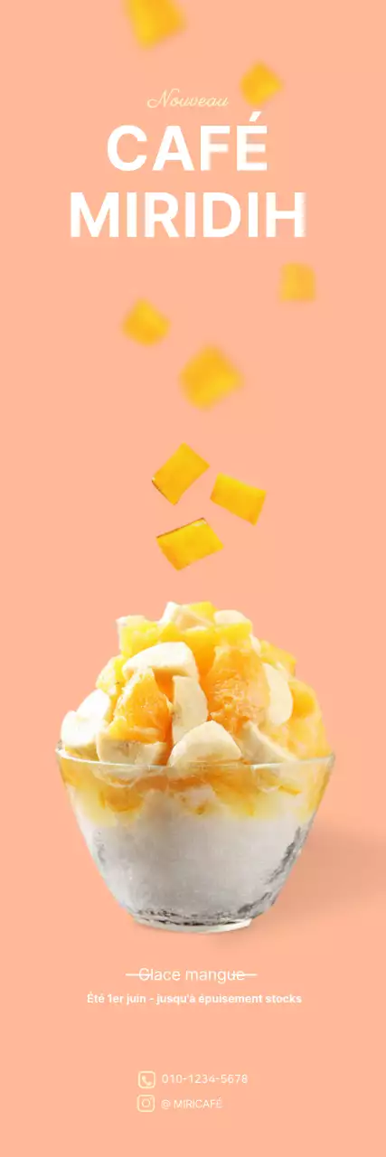 Bannière rose simple d'eau glacée à la mangue pour un café