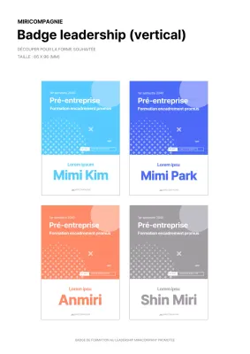 Modèle de documentation de badge pour la formation au leadership des promus en bleu, orange et gris