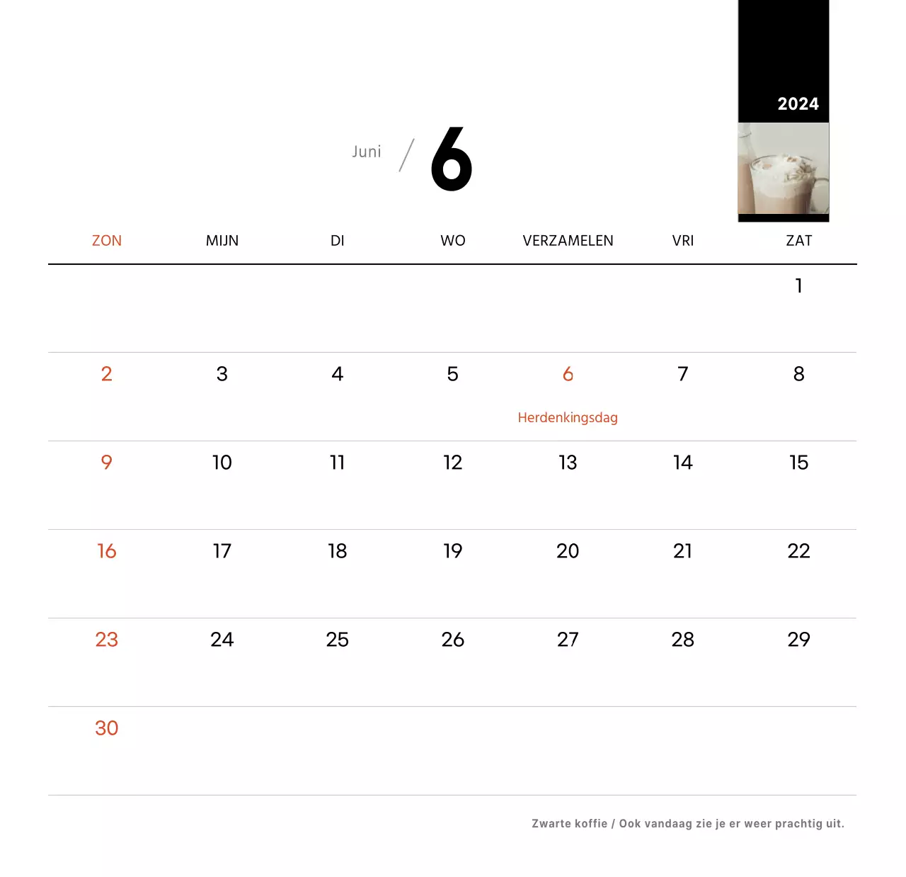 Witte eenvoudige koffie foto bureaukalender voor cafe