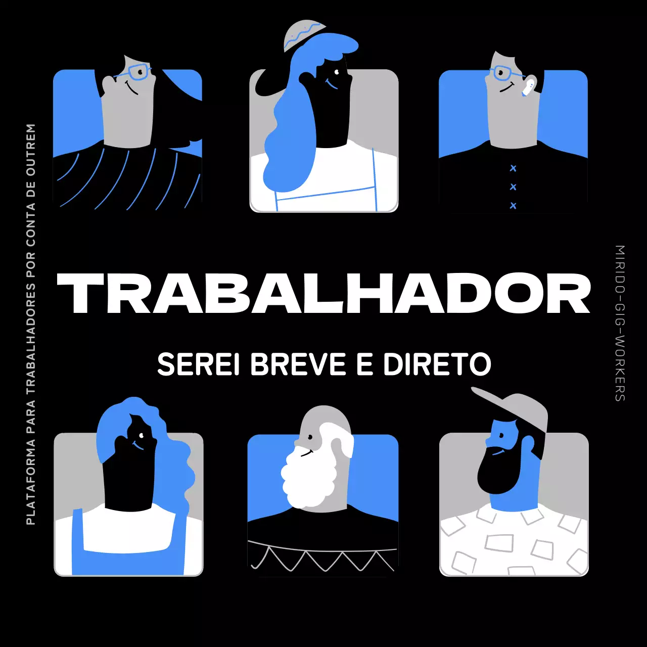 Ilustração de pessoas azuis e pretas Apresentação dos trabalhadores por conta de outrem