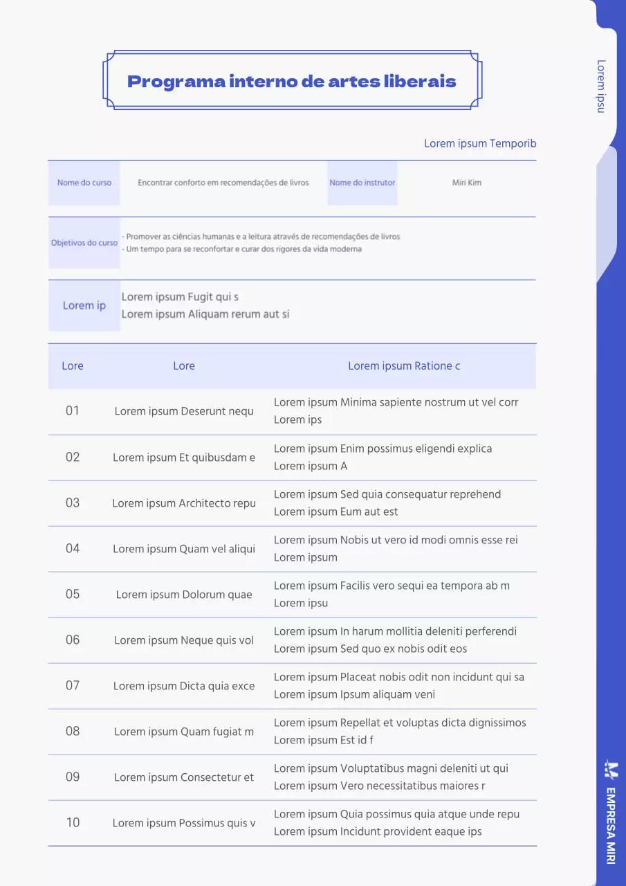 Programa de estudos com o conceito de ficheiro simples azul