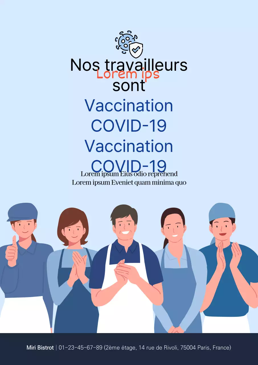 Affiche verticale sur la vaccination contre le coronavirus avec illustration bleue