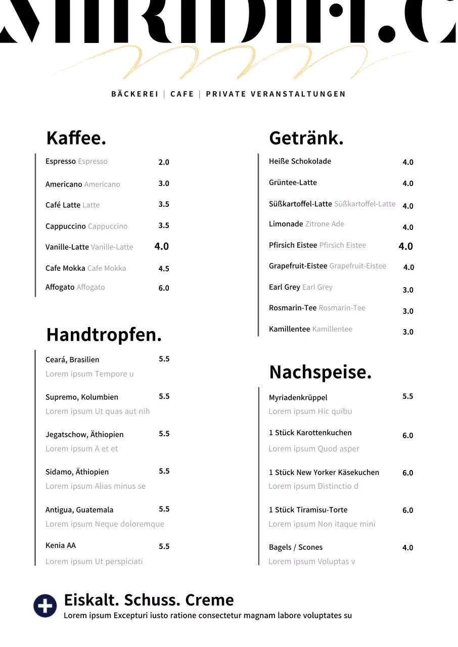 Weißer Hintergrund einfache Typo Cafe Menü Poster