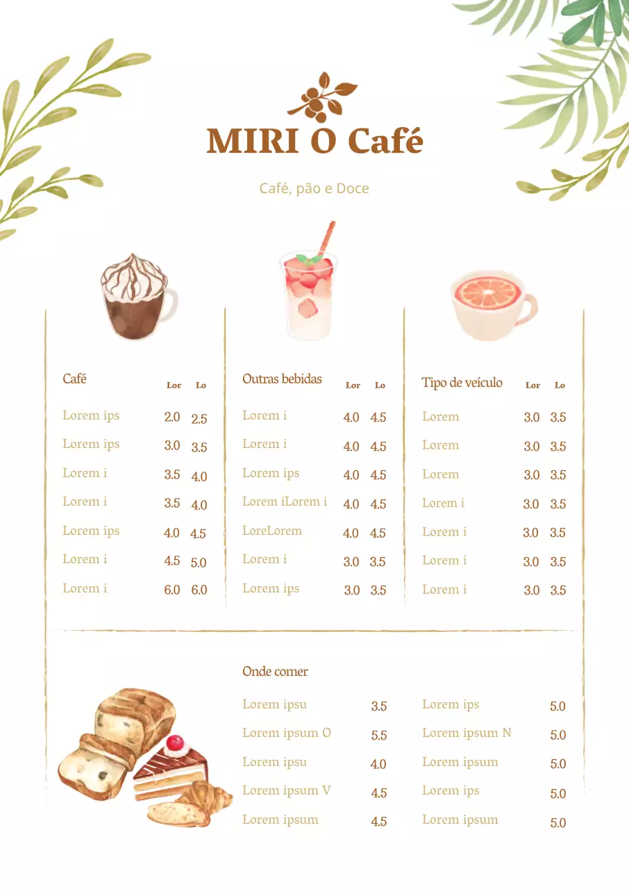 Cartaz com ilustração de menu de café em fundo branco