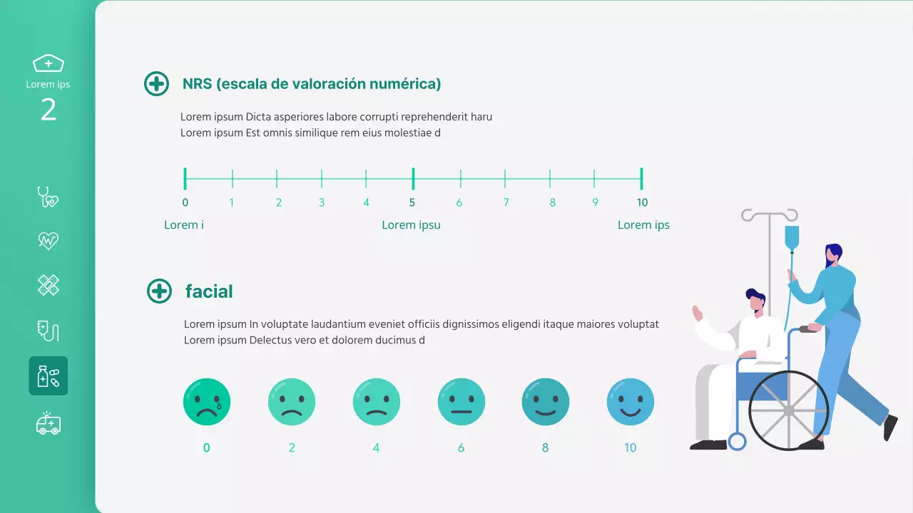 Presentación en clase de enfermería en la que se destacan las ilustraciones verdes