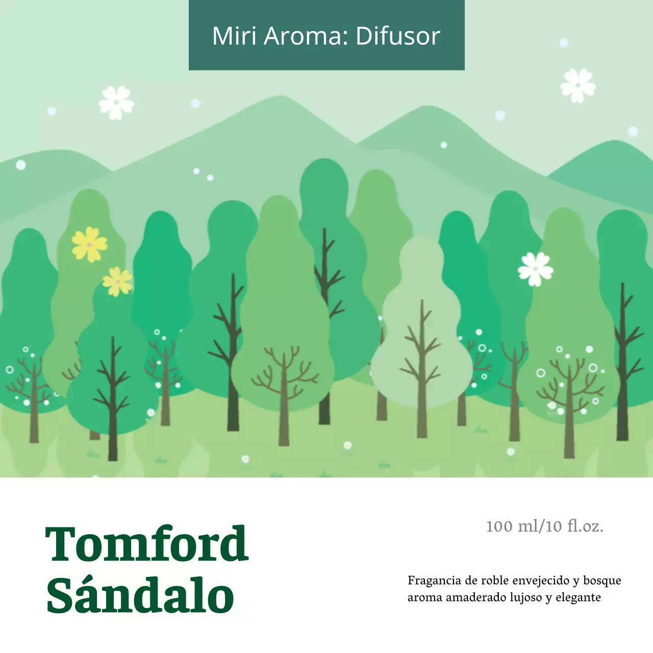 Etiqueta de perfume con ilustración en verde