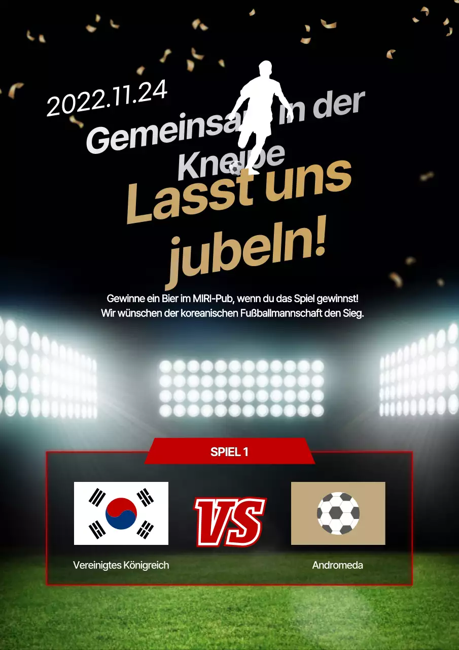 Anfeuern des Spiels mit einem Fußballfeld als Hintergrund