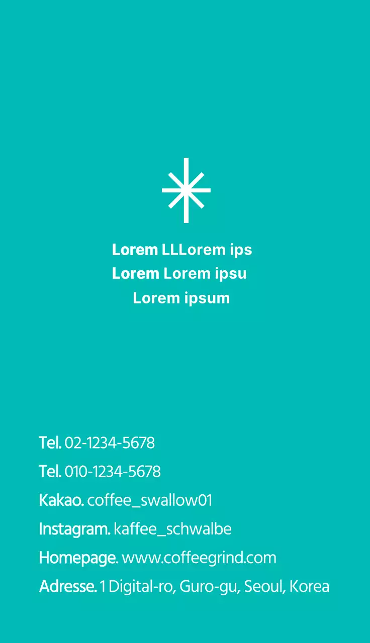 Einfache türkisfarbene grafische Visitenkarte für ein Cafe