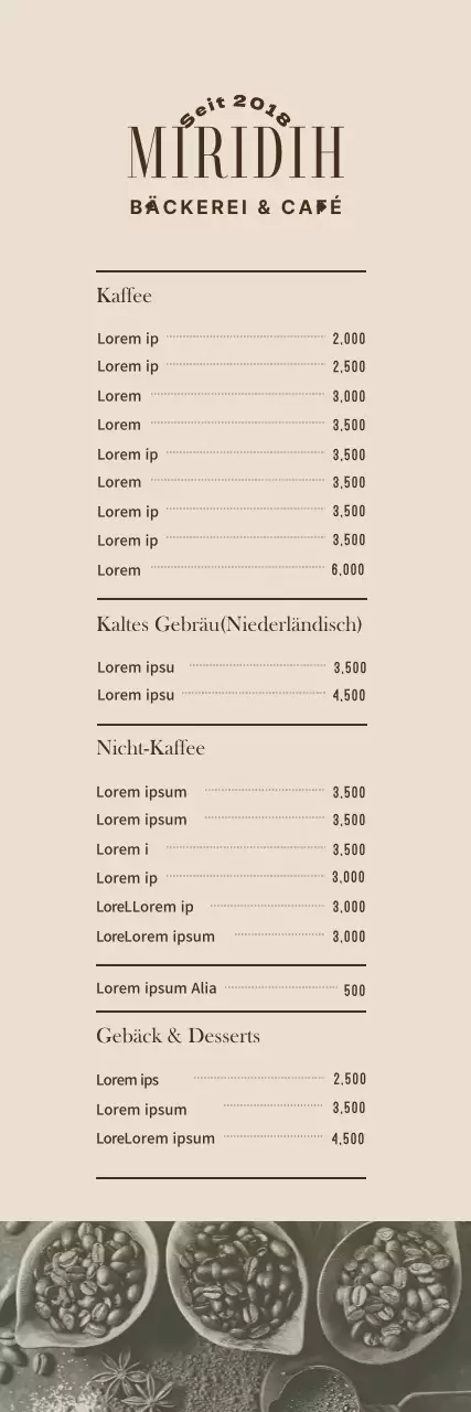 Cafe-Menü-Banner mit Fotos in warmen Beigetönen