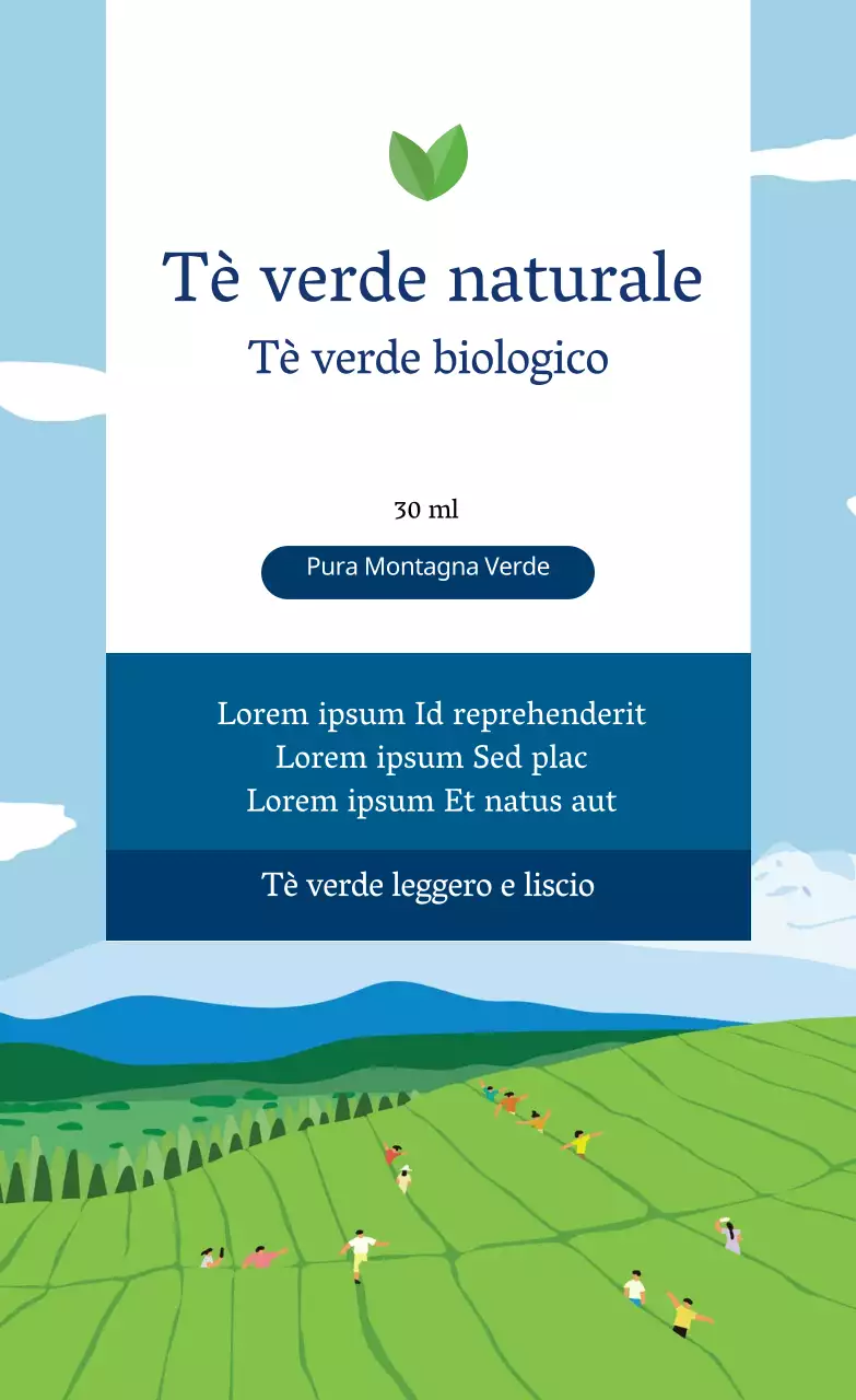 Verde blu illustrazione cibo etichetta tè verde