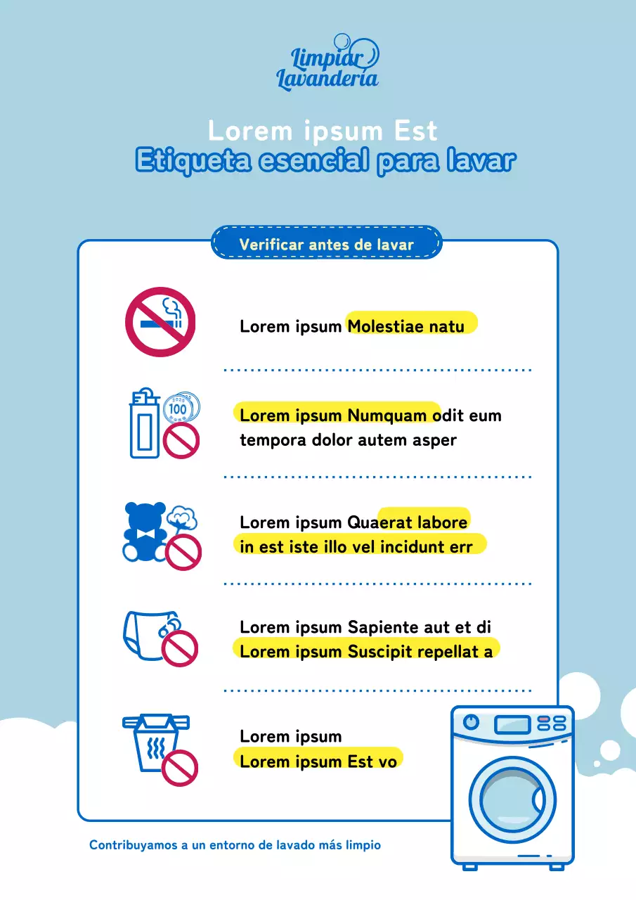 Señalización azul y azul claro de lavandería autoservicio
