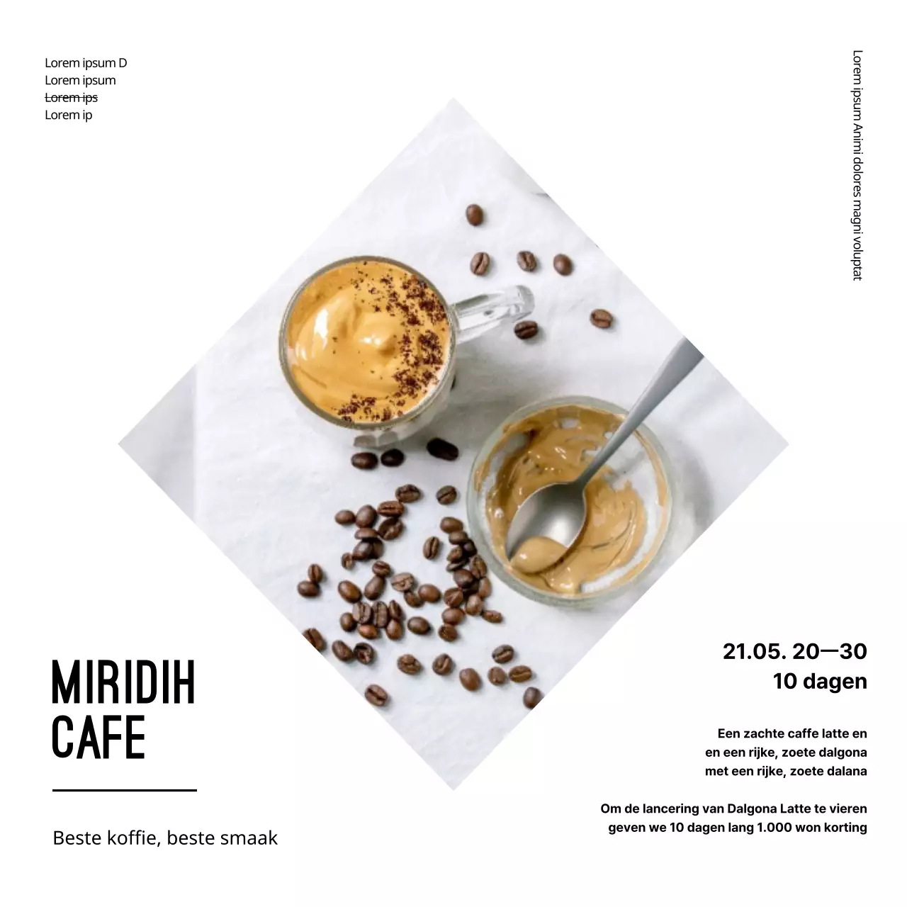 Eenvoudig café menuteken vierkant met witte achtergrond