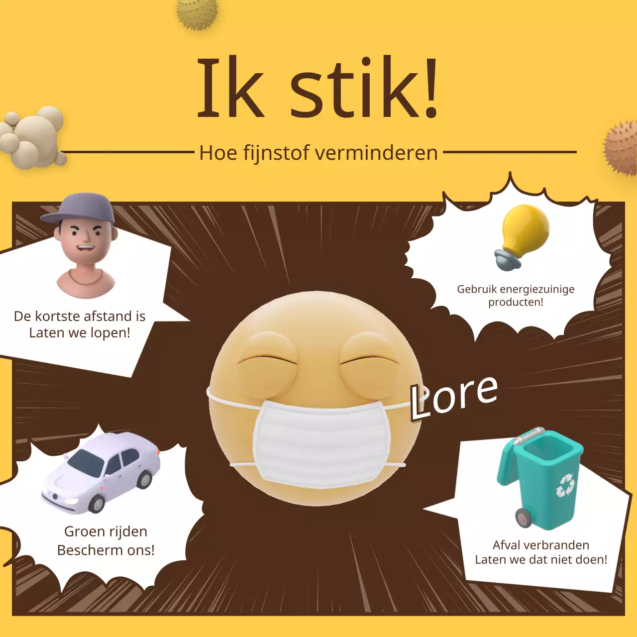 Hoe fijnstof te verminderen in een cartoon 3D-illustratieconcept