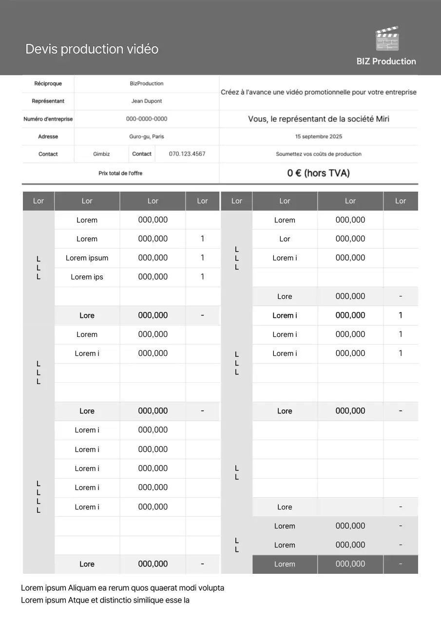 Le devis de production de vidéo promotionnelle grise