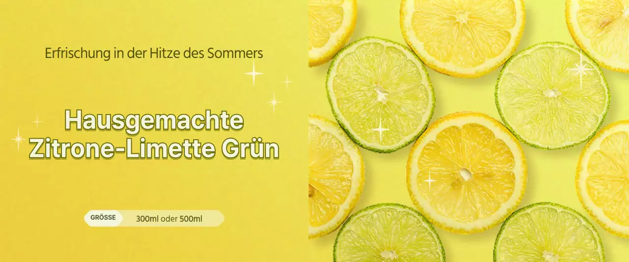 Förderung eines gelben, erfrischenden Konzepts für hausgemachten Fruchtsaft