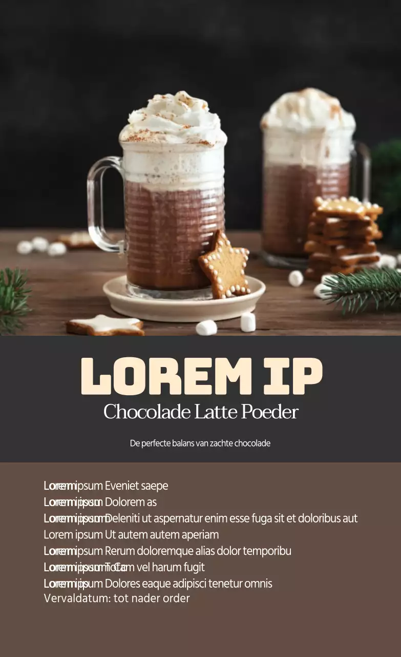 Bruine foto chocolade latte poeder label
