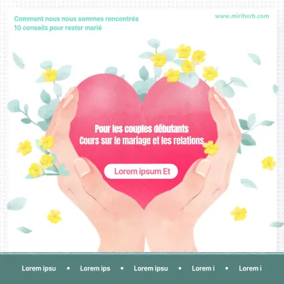 Thème de la leçon sur le mariage et les relations en rose et vert pour la journée du mariage (Social Media Squares)