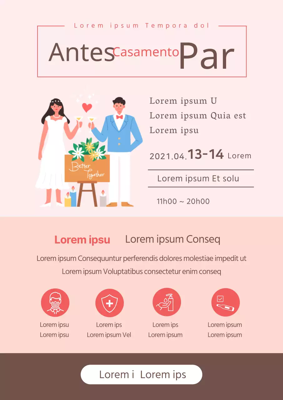 Folheto promocional de feira nupcial simples em rosa e castanho