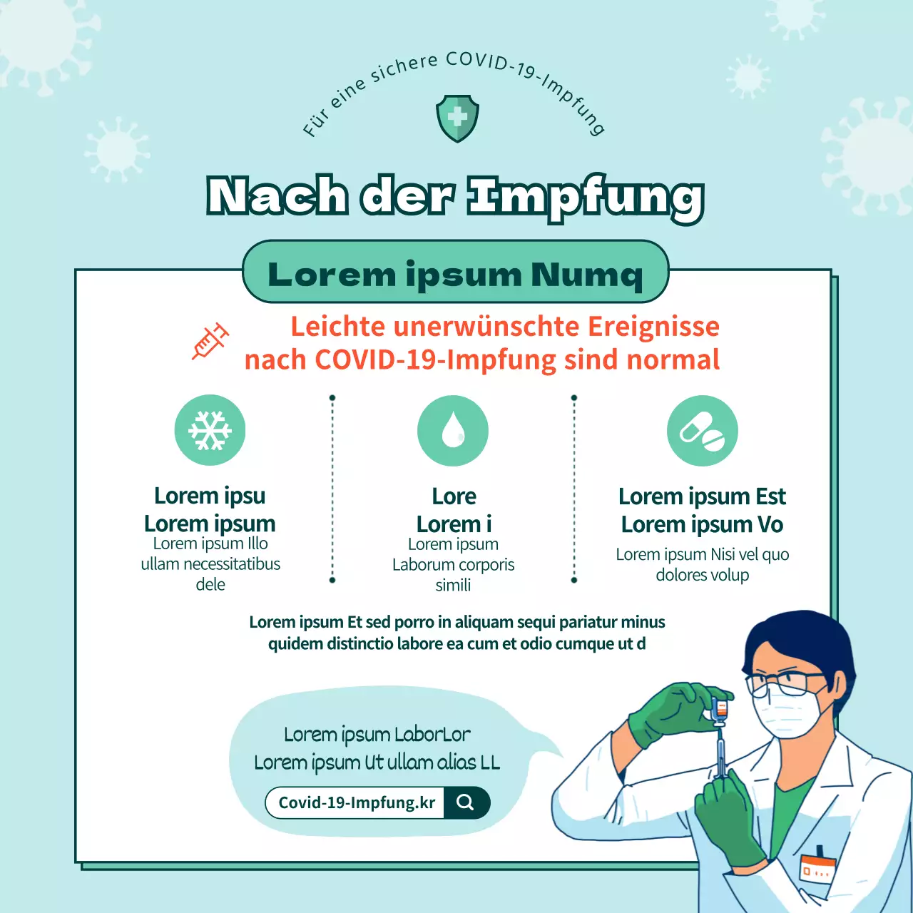 Illustrierte hellblaue und grüne Anweisungen zur Coronavirus-Impfung