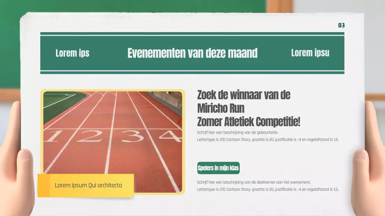 Onze klassenkrant in groen en geel, 3D stereoscopisch