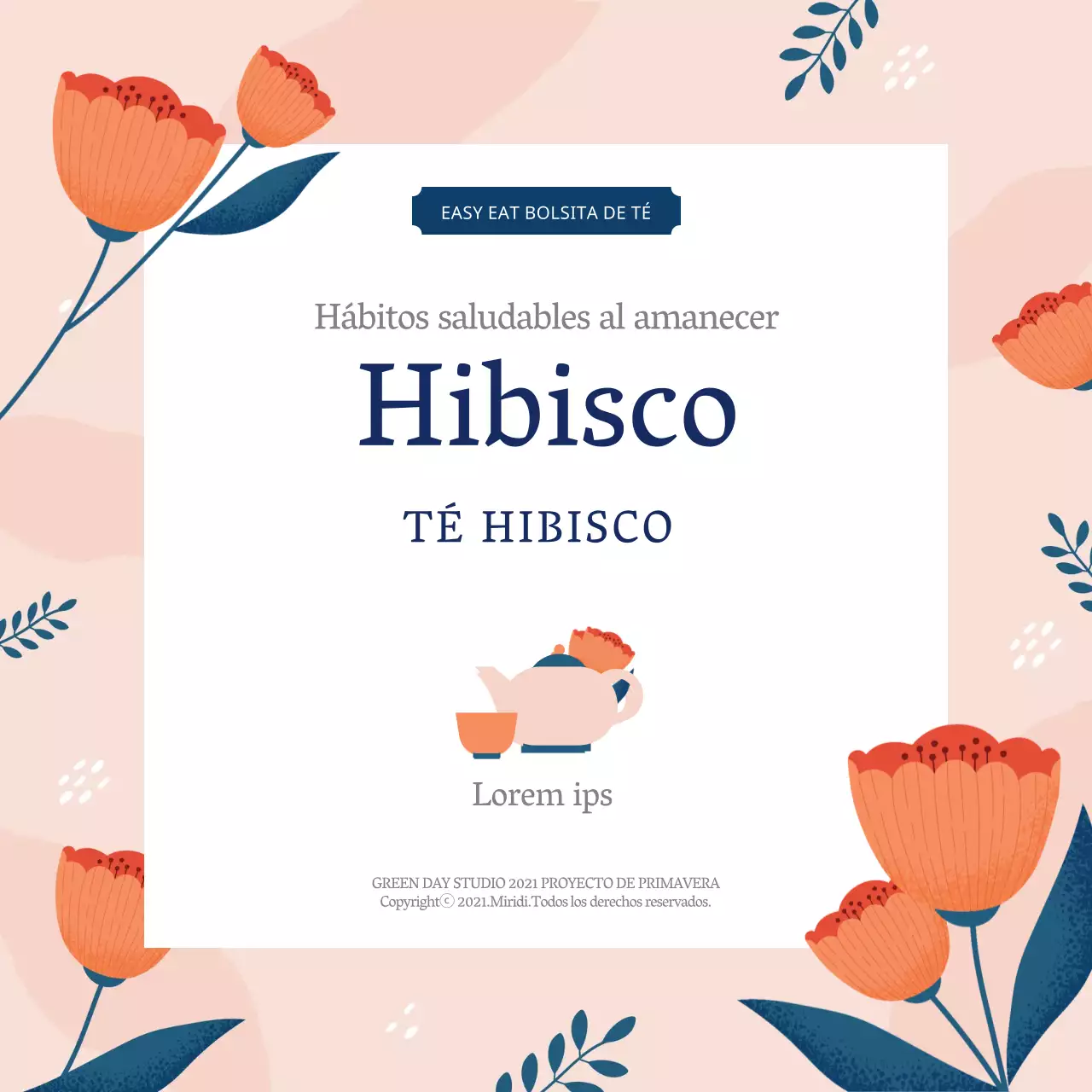 Ilustración rosa etiqueta de té de hibisco alimentos ordenada