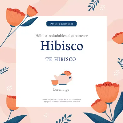 Ilustración rosa etiqueta de té de hibisco alimentos ordenada