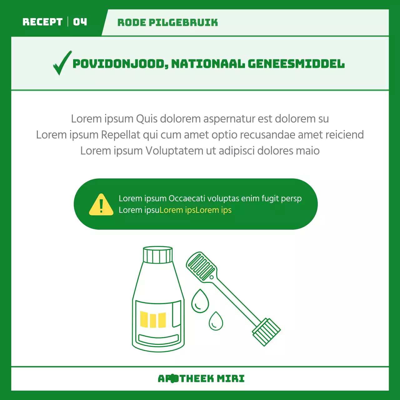 Benodigde medicatie per symptoom in het groen geïllustreerde receptconcept