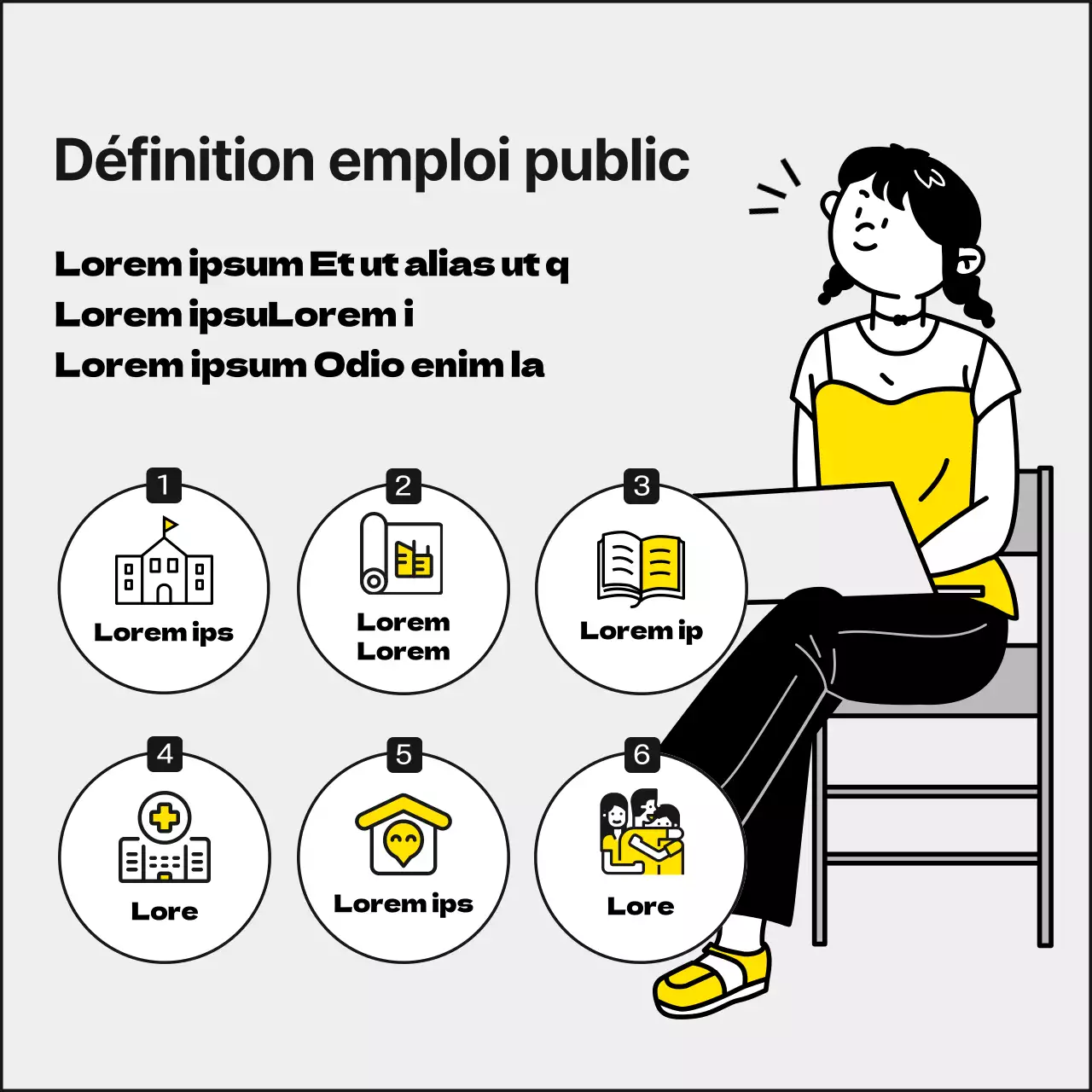 Des étudiants jaunes et monotones, soignés et mignons, à la recherche d'un emploi à temps partiel dans les bureaux du gouvernement en hiver.