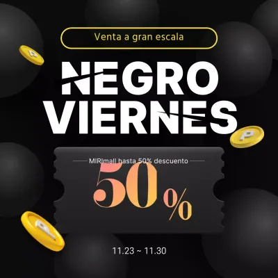 Cupón simple negro y amarillo Anuncio de rebajas Black Friday