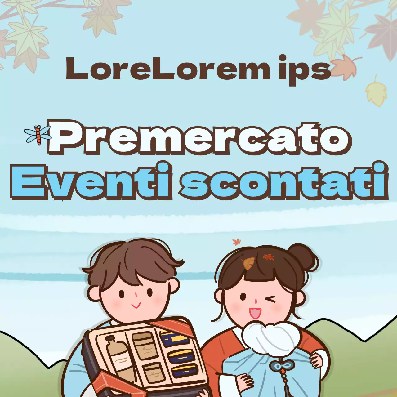 Sconto su un concetto di illustrazione autunnale animata in arancione e blu chiaro