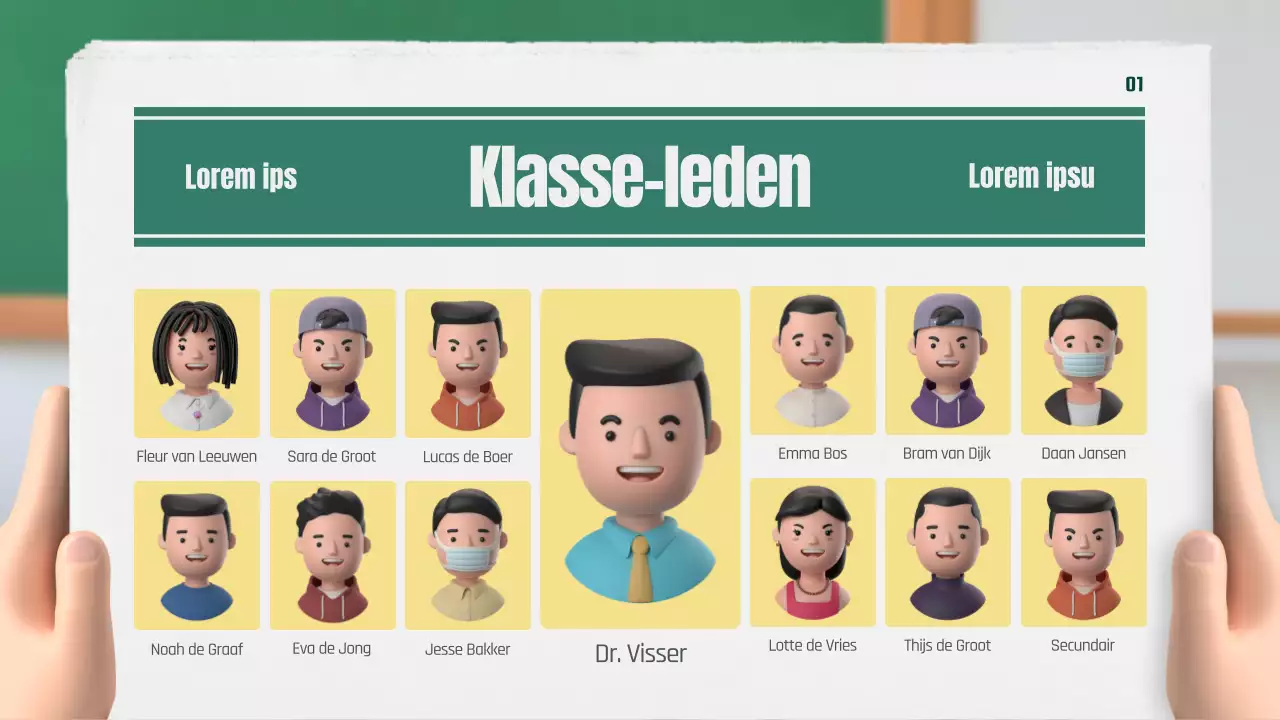 Onze klassenkrant in groen en geel, 3D stereoscopisch