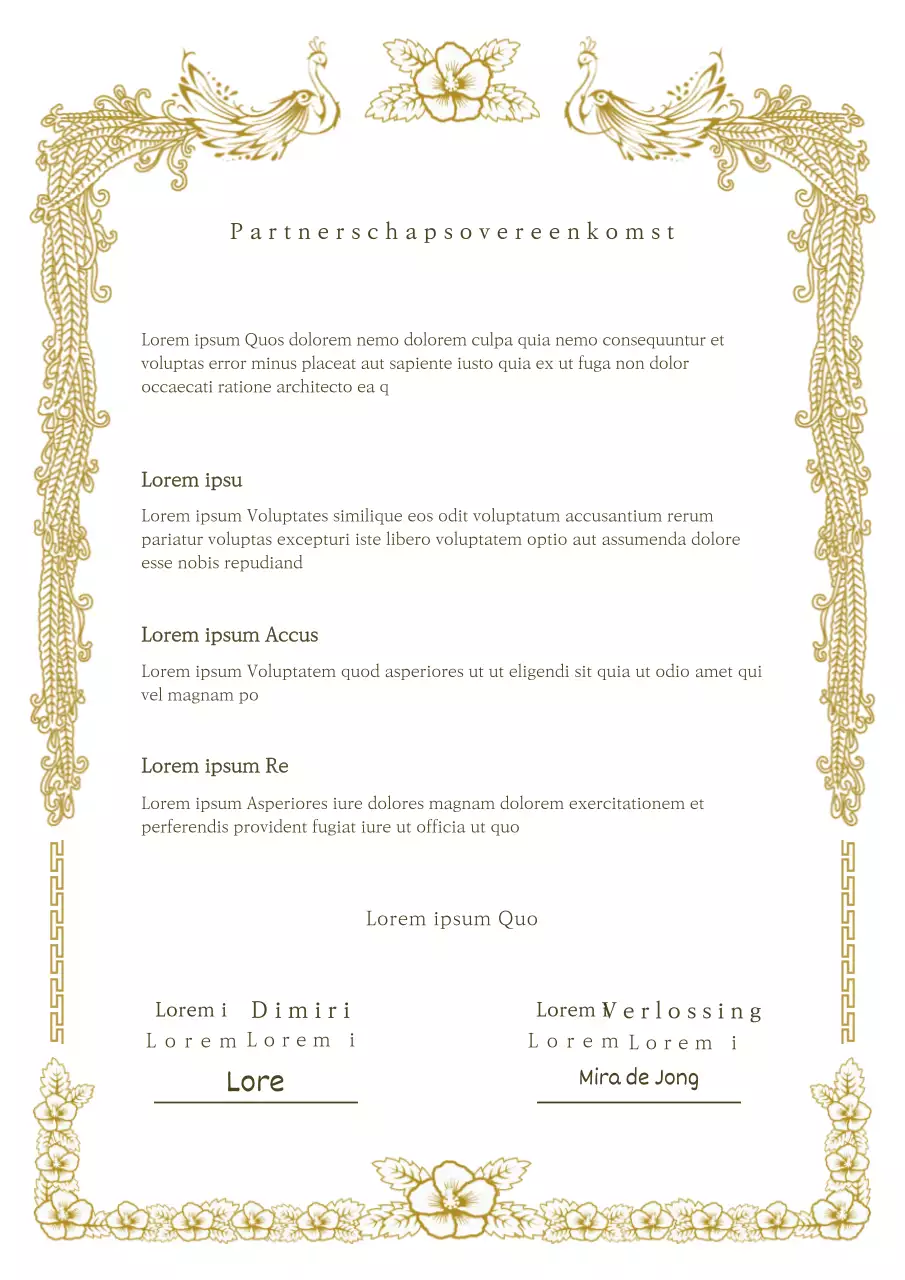 Overeenkomst in gouden sierlijst concept